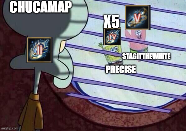 DEBO | CHUCAMAP; X5; STAGITTHEWHITE; PRECISE | image tagged in squidward window | made w/ Imgflip meme maker