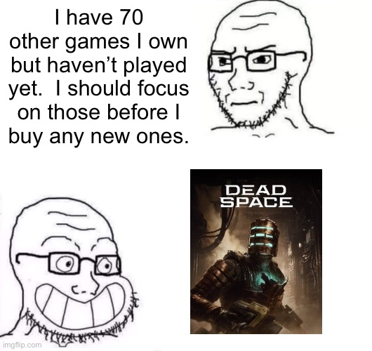 TheHugePig lore | I have 70 other games I own but haven’t played yet.  I should focus
on those before I
buy any new ones. | image tagged in hypocrite neckbeard | made w/ Imgflip meme maker