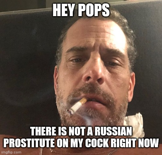 Hunter Biden | HEY POPS THERE IS NOT A RUSSIAN PROSTITUTE ON MY COCK RIGHT NOW | image tagged in hunter biden | made w/ Imgflip meme maker