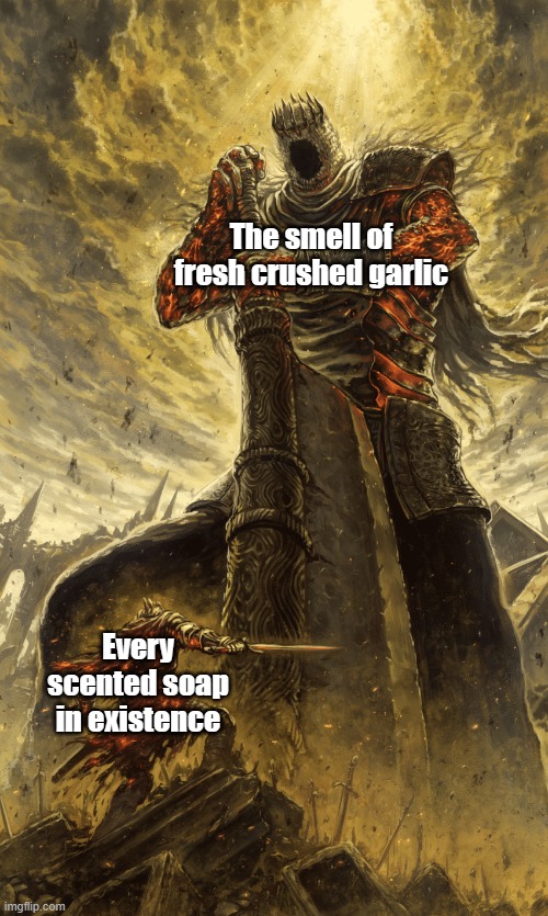 The smell of fresh crushed garlic; Every scented soap in existence | made w/ Imgflip meme maker