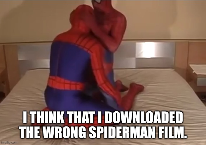 Spiderman Gay Porn Wrong Film | I THINK THAT I DOWNLOADED THE WRONG SPIDERMAN FILM. | image tagged in gay,spiderman | made w/ Imgflip meme maker