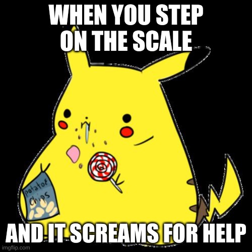 Fat Pickachu | WHEN YOU STEP ON THE SCALE; AND IT SCREAMS FOR HELP | image tagged in fat pickachu | made w/ Imgflip meme maker
