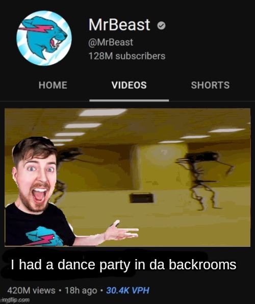 MrBeast thumbnail template | I had a dance party in da backrooms | image tagged in funny,memes | made w/ Imgflip meme maker