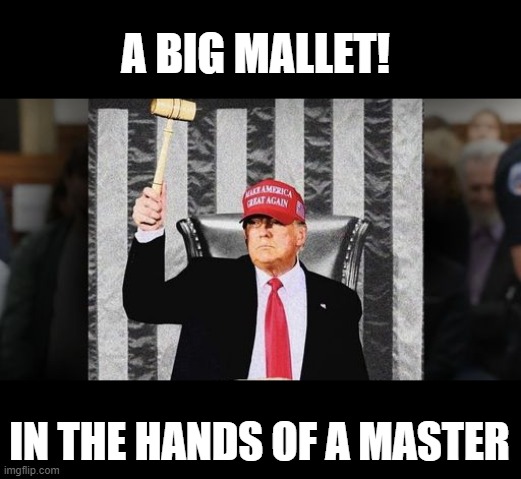 politics | A BIG MALLET! IN THE HANDS OF A MASTER | image tagged in political meme | made w/ Imgflip meme maker