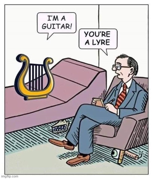 The Lyre who Thought he was a Guitar | image tagged in vince vance,guitar,memes,comics/cartoons,psychiatrist,couch | made w/ Imgflip meme maker