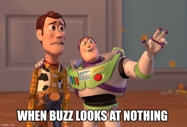 X, X Everywhere | WHEN BUZZ LOOKS AT NOTHING | image tagged in memes,x x everywhere | made w/ Imgflip meme maker
