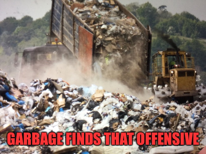 Garbage dump | GARBAGE FINDS THAT OFFENSIVE | image tagged in garbage dump | made w/ Imgflip meme maker