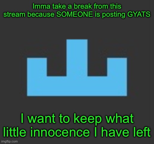 bye for now | Imma take a break from this stream because SOMEONE is posting GYATS; I want to keep what little innocence I have left | image tagged in yourlocalmemer icon | made w/ Imgflip meme maker