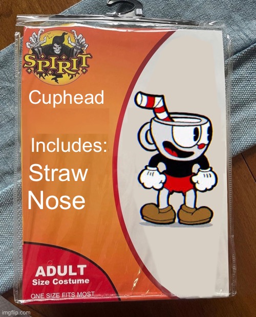 Cuphead costume | Cuphead; Includes:; Straw; Nose | image tagged in spirit halloween | made w/ Imgflip meme maker