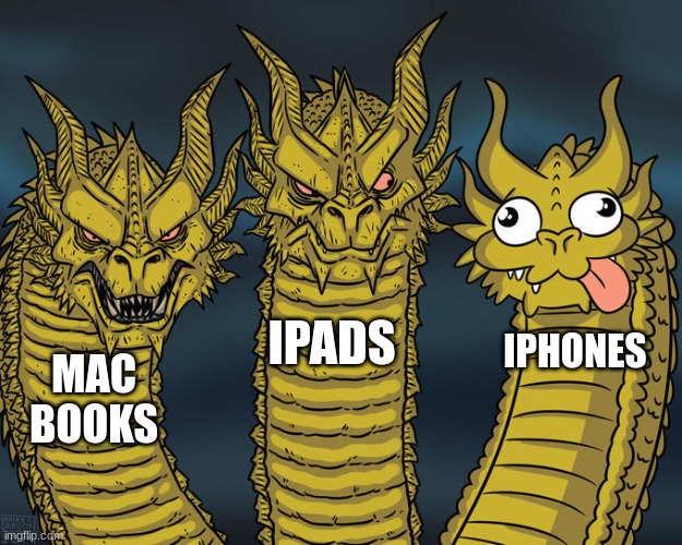 Three-headed Dragon | IPADS; IPHONES; MAC BOOKS | image tagged in three-headed dragon | made w/ Imgflip meme maker