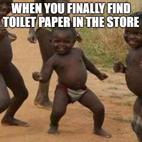 Third World Success Kid | WHEN YOU FINALLY FIND TOILET PAPER IN THE STORE | image tagged in memes,third world success kid | made w/ Imgflip meme maker
