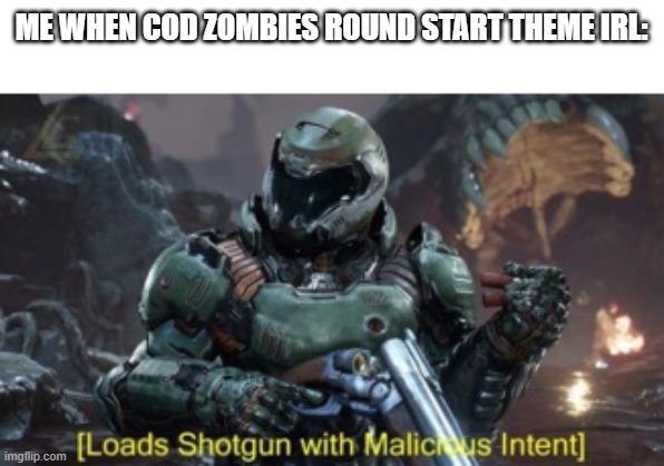 Loads Shotgun | ME WHEN COD ZOMBIES ROUND START THEME IRL: | image tagged in loads shotgun,call of duty,cod zombies,im in danger,memes | made w/ Imgflip meme maker