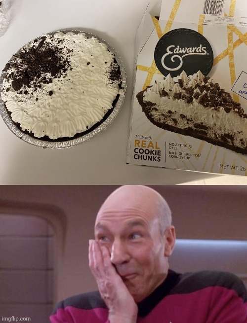 Needs more cookie chunk crumbs | image tagged in picard oops,pie,cookie,you had one job,memes,dessert | made w/ Imgflip meme maker