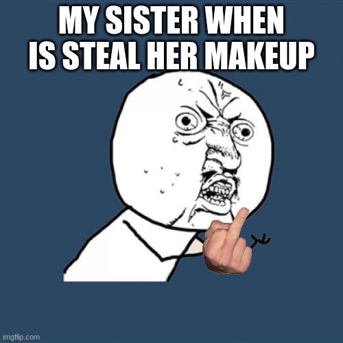 Y U No Meme | MY SISTER WHEN IS STEAL HER MAKEUP | image tagged in memes,y u no | made w/ Imgflip meme maker