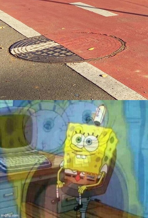 Road, manhole | image tagged in spongebob panic inside,road,you had one job,memes,manhole,roads | made w/ Imgflip meme maker