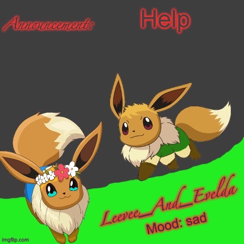 Help | Help; Mood: sad | image tagged in leevee_and_evelda temp | made w/ Imgflip meme maker