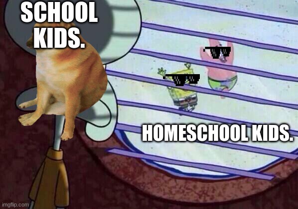 school meme | SCHOOL KIDS. HOMESCHOOL KIDS. | image tagged in squidward window | made w/ Imgflip meme maker