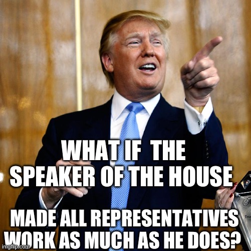 Make the Democrats in the House work | WHAT IF  THE SPEAKER OF THE HOUSE; MADE ALL REPRESENTATIVES WORK AS MUCH AS HE DOES? | image tagged in trump,gop,house,speaker | made w/ Imgflip meme maker