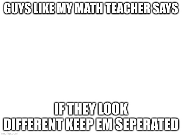 GUYS LIKE MY MATH TEACHER SAYS; IF THEY LOOK DIFFERENT KEEP EM SEPERATED | made w/ Imgflip meme maker