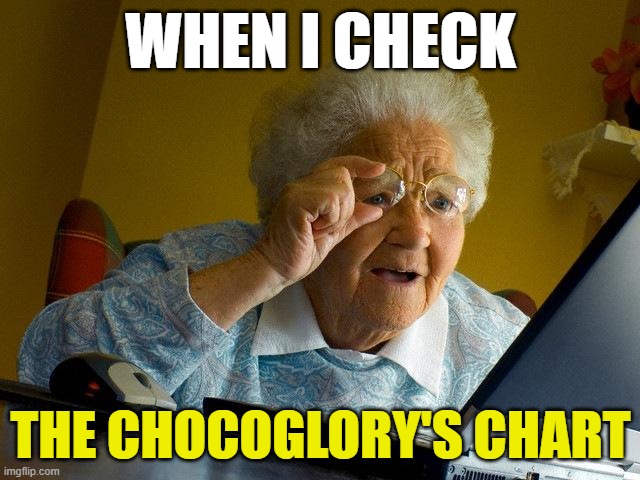 Grandma Finds The Internet | WHEN I CHECK; THE CHOCOGLORY'S CHART | image tagged in memes,grandma finds the internet | made w/ Imgflip meme maker