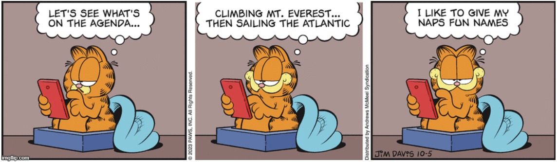 Garfield, October 5, 2023 | image tagged in garfield,cats,comics/cartoons | made w/ Imgflip meme maker