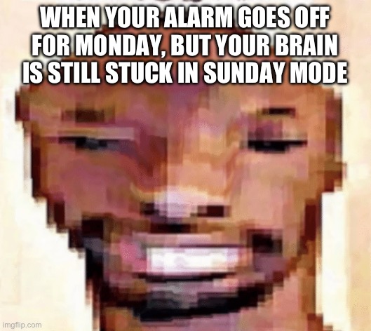 The Shittiest of Shitposts | WHEN YOUR ALARM GOES OFF FOR MONDAY, BUT YOUR BRAIN IS STILL STUCK IN SUNDAY MODE | image tagged in the shittiest of shitposts | made w/ Imgflip meme maker
