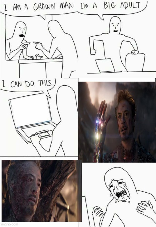 sad iron man | image tagged in goofy,funny,fun,goofy ahh,oh wow are you actually reading these tags | made w/ Imgflip meme maker