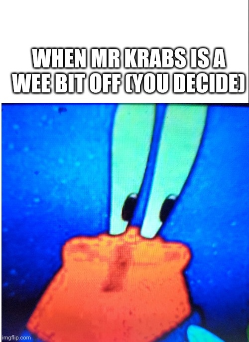 Mr Krabs is a wee bit OFF today... | WHEN MR KRABS IS A WEE BIT OFF (YOU DECIDE) | image tagged in mr krabs | made w/ Imgflip meme maker