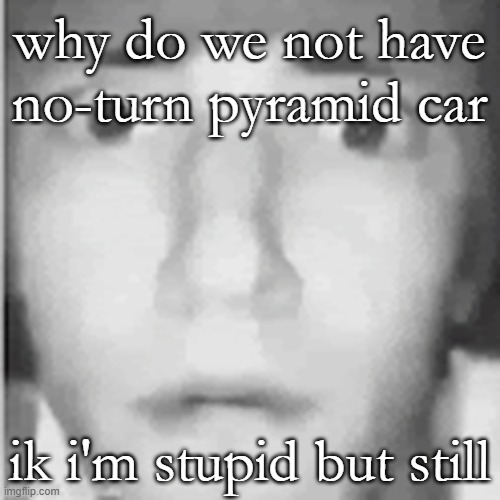 fear | why do we not have no-turn pyramid car; ik i'm stupid but still | image tagged in fear | made w/ Imgflip meme maker