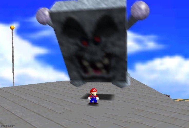 Whomp King smashing Mario | image tagged in whomp king smashing mario | made w/ Imgflip meme maker