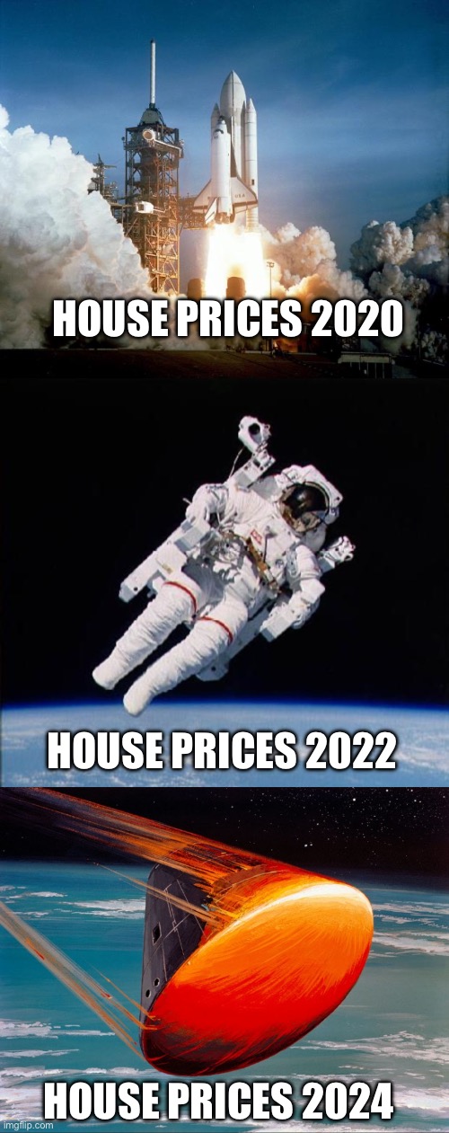 house prices | HOUSE PRICES 2020; HOUSE PRICES 2022; HOUSE PRICES 2024 | image tagged in house,home,inflation,economics,memes | made w/ Imgflip meme maker
