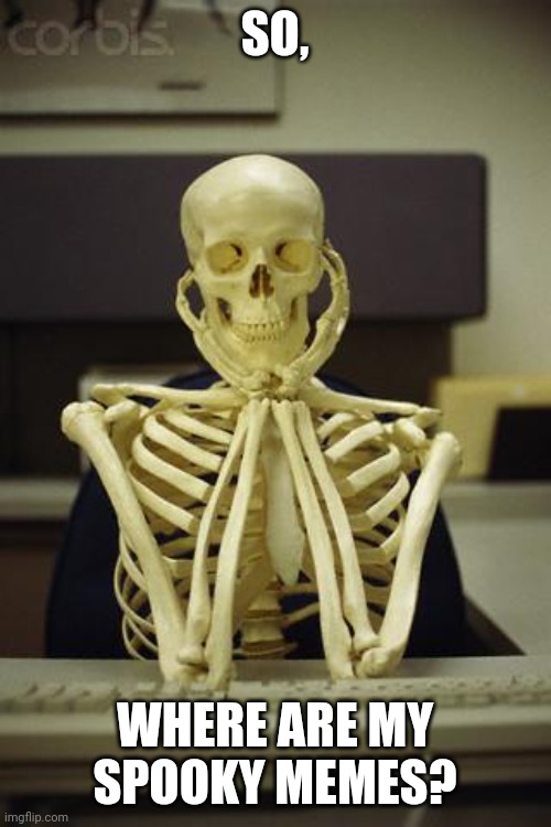 Waiting Skeleton | SO, WHERE ARE MY SPOOKY MEMES? | image tagged in waiting skeleton | made w/ Imgflip meme maker