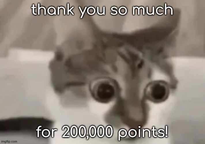 bombastic side eye cat | thank you so much; for 200,000 points! | image tagged in bombastic side eye cat | made w/ Imgflip meme maker