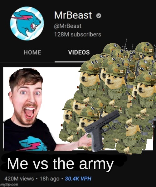 MrBeast thumbnail template | Me vs the army | image tagged in mrbeast thumbnail template | made w/ Imgflip meme maker