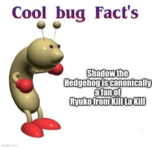 Cool Bug Facts | Shadow the Hedgehog is canonically a fan of Ryuko from Kill La Kill | image tagged in cool bug facts | made w/ Imgflip meme maker