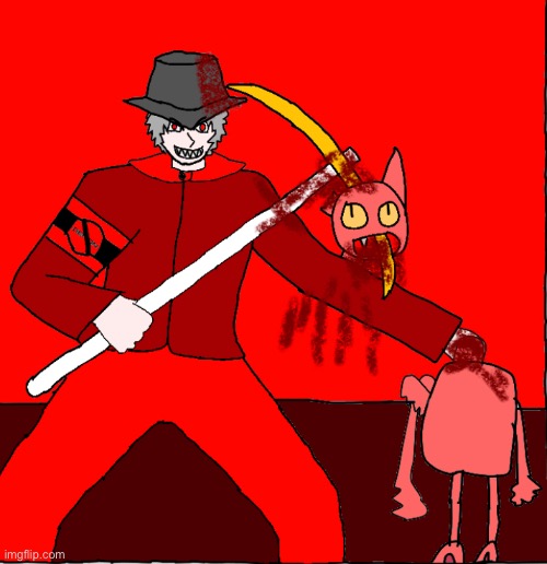 MEPIOS the demon slayer kills satina with a holy pickaxe (requested by mayedalten) | image tagged in demon slayer,cowboy,anti furry,mepios,art request | made w/ Imgflip meme maker