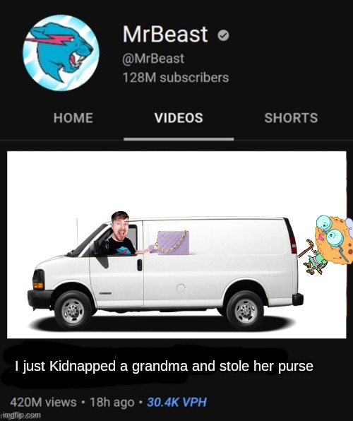 MrBeast thumbnail template | I just Kidnapped a grandma and stole her purse | image tagged in mrbeast thumbnail template | made w/ Imgflip meme maker