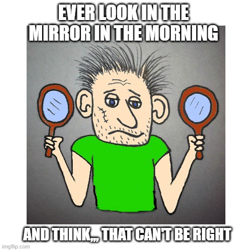 Morning | EVER LOOK IN THE MIRROR IN THE MORNING; AND THINK,,, THAT CAN'T BE RIGHT | image tagged in memes,mirror | made w/ Imgflip meme maker