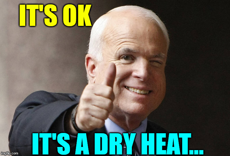 John McCain Thumbs Up | IT'S OK IT'S A DRY HEAT... | image tagged in john mccain thumbs up | made w/ Imgflip meme maker