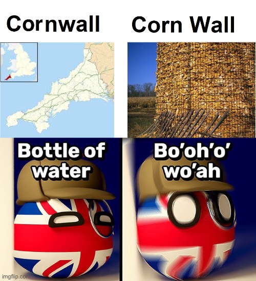 cornwall vs “corn wall” | image tagged in skibidi toilet,countryballs | made w/ Imgflip meme maker