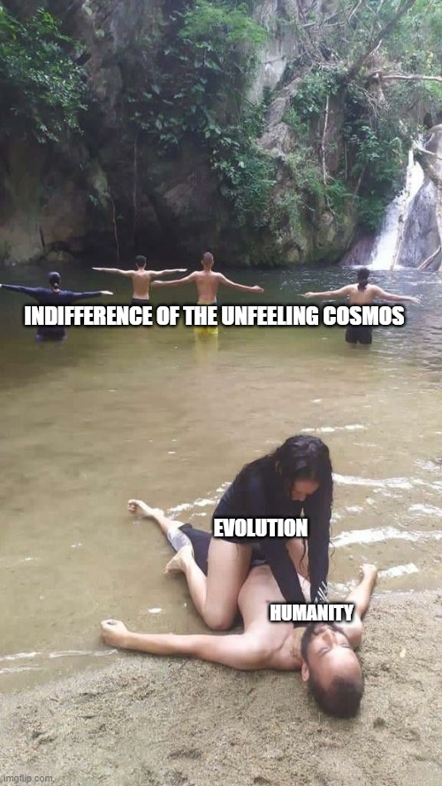 me when | INDIFFERENCE OF THE UNFEELING COSMOS; EVOLUTION; HUMANITY | image tagged in science,you know i'm something of a scientist myself,philosophy | made w/ Imgflip meme maker