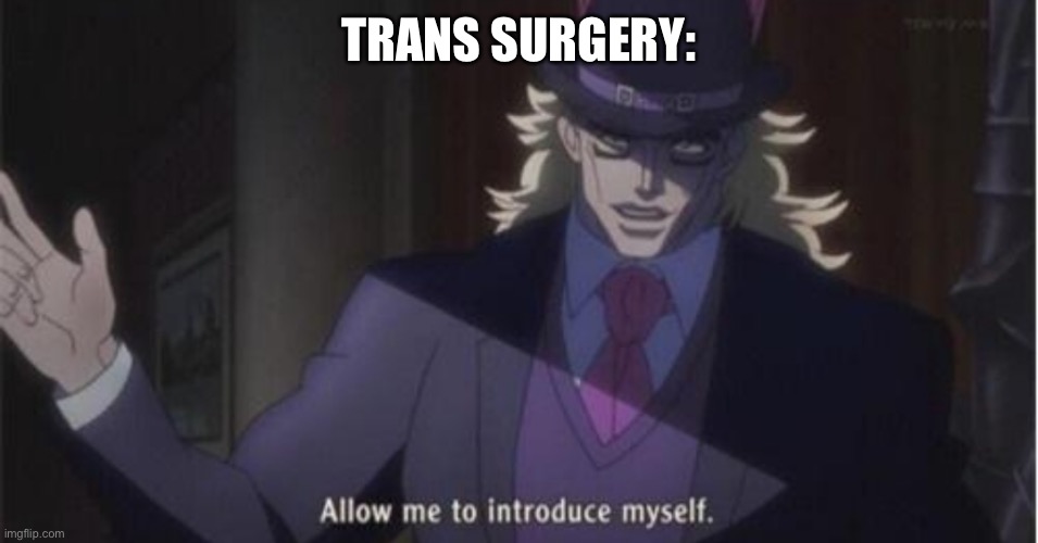 Allow me to introduce myself(jojo) | TRANS SURGERY: | image tagged in allow me to introduce myself jojo | made w/ Imgflip meme maker