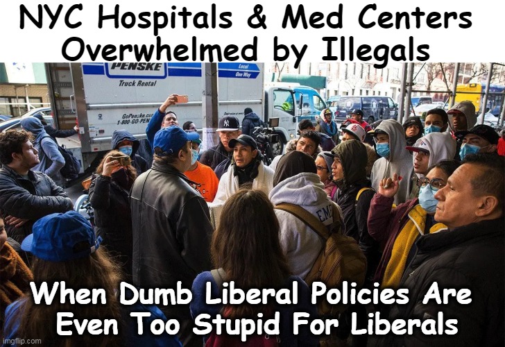 Leftist hatred for America will end only when they successfully destroy her from within... | NYC Hospitals & Med Centers 
Overwhelmed by Illegals; When Dumb Liberal Policies Are 
Even Too Stupid For Liberals | image tagged in politics,nyc,overwhelmed by illegals,social services cannot keep up,chaos,liberalism is a mental disorder | made w/ Imgflip meme maker