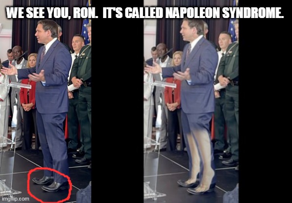 Little Ron | WE SEE YOU, RON.  IT'S CALLED NAPOLEON SYNDROME. | image tagged in desantis,short man,maga,funny memes | made w/ Imgflip meme maker