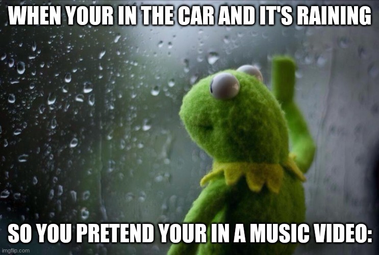 Car moments | WHEN YOUR IN THE CAR AND IT'S RAINING; SO YOU PRETEND YOUR IN A MUSIC VIDEO: | image tagged in sad kermit | made w/ Imgflip meme maker