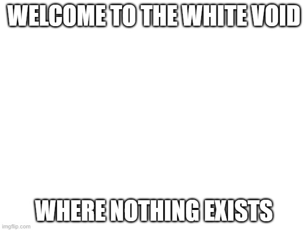 hi i am the white void | WELCOME TO THE WHITE VOID; WHERE NOTHING EXISTS | image tagged in meme | made w/ Imgflip meme maker