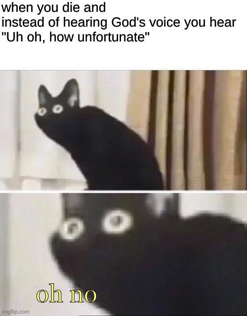 uwu | when you die and instead of hearing God's voice you hear 

"Uh oh, how unfortunate"; oh no | image tagged in oh no black cat,fnaf | made w/ Imgflip meme maker
