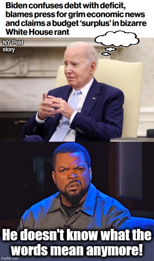 This can't go on much longer | NY Post
story; He doesn't know what the
words mean anymore! | image tagged in ice cube disgusted,memes,dementia,joe biden,25th amendment,democrats | made w/ Imgflip meme maker