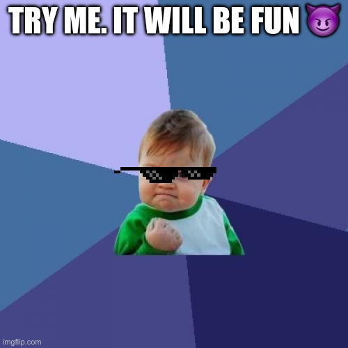Success Kid | TRY ME. IT WILL BE FUN 😈 | image tagged in memes,success kid | made w/ Imgflip meme maker