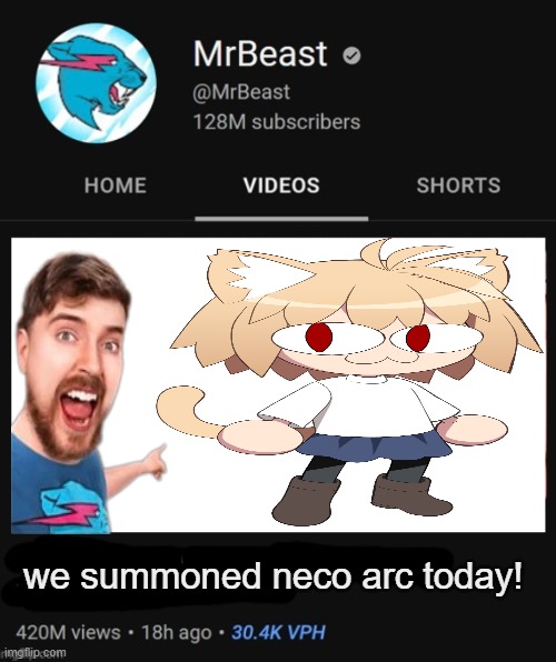 MrBeast thumbnail template | we summoned neco arc today! | image tagged in mrbeast thumbnail template | made w/ Imgflip meme maker